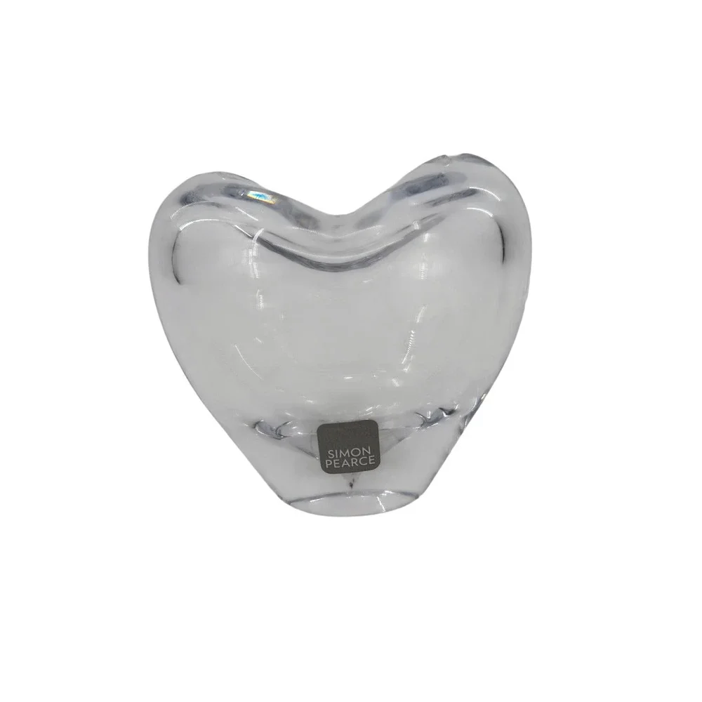 Simon Pearce Vase Clear Romance Heart Handblown Crystal Art Glass